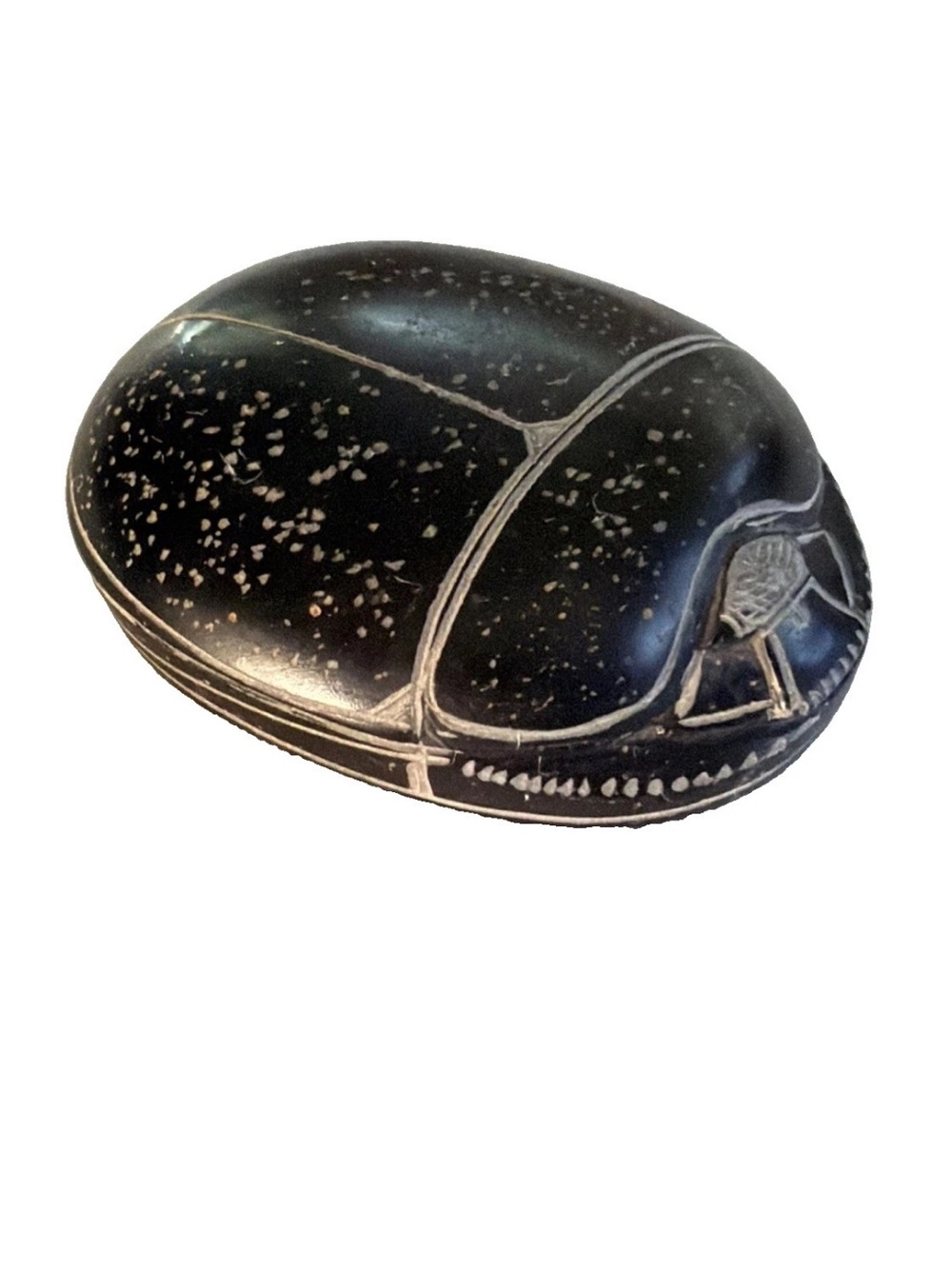 Egyptian Hand Carved Soapstone Scarab Beetle Figurine Paperweight Hieroglyphics